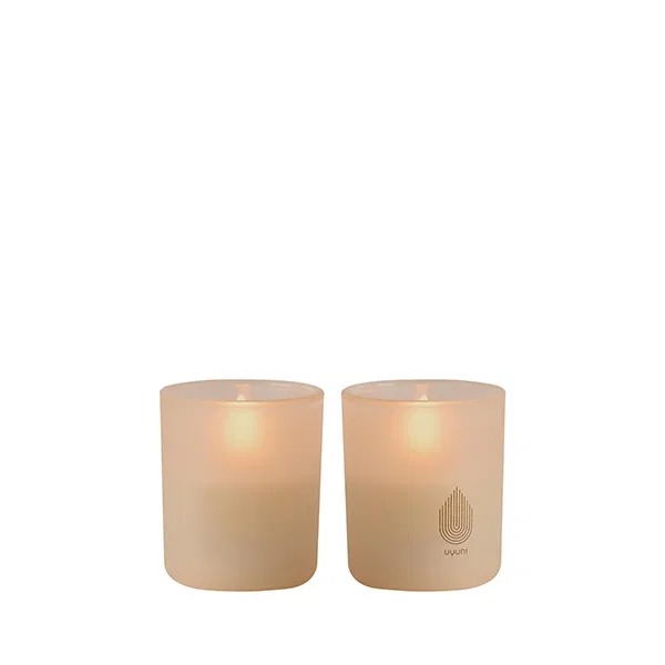 Glass Candle, Beige, 2-pack, 6x7 cm